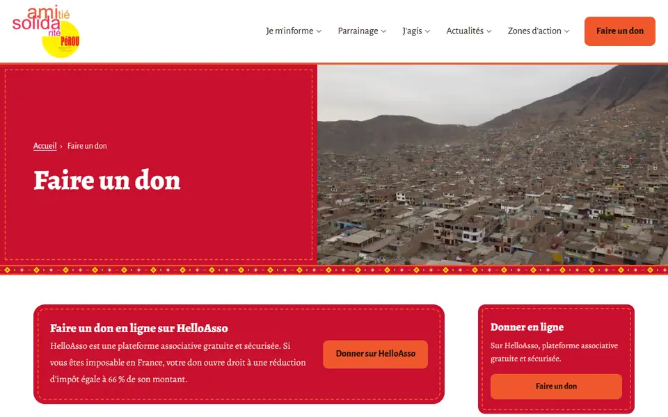 Page « Faire un don » de perouamitiesolidarite.org sur ordinateur