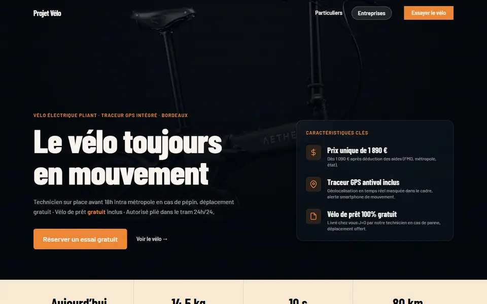 Accueil du site du vélo : « Le vélo toujours en mouvement », prix unique, traceur GPS, vélo de prêt